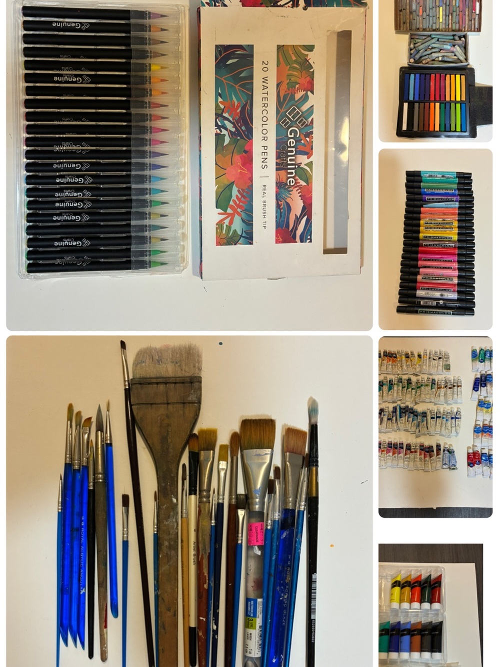 Art Supplies Lot. Watercolor/Acrylic Paints, Brushes, Pastels Markers .
